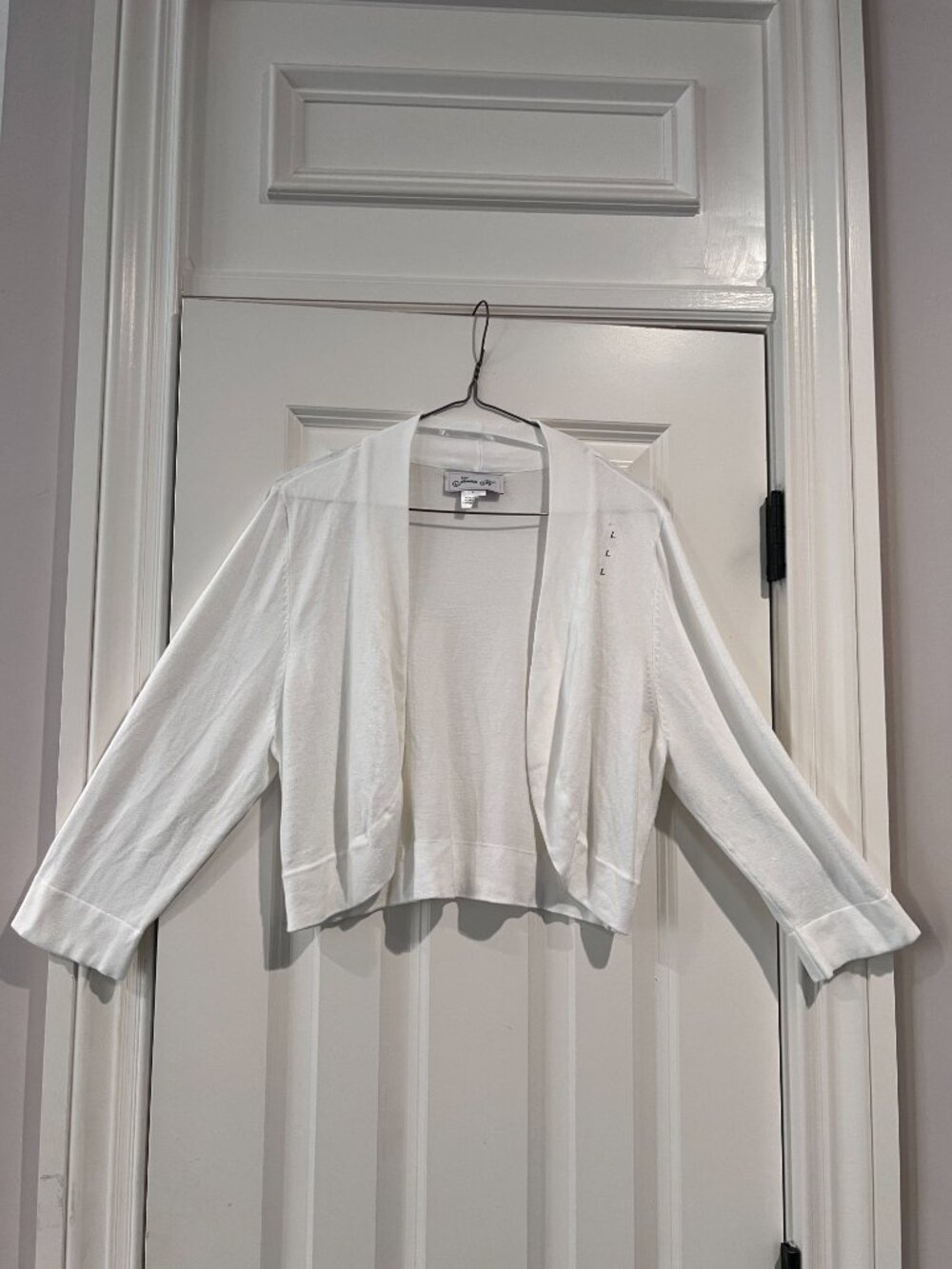 Jessica Howard White Open Front Cropped Shrug Cardigan Size L